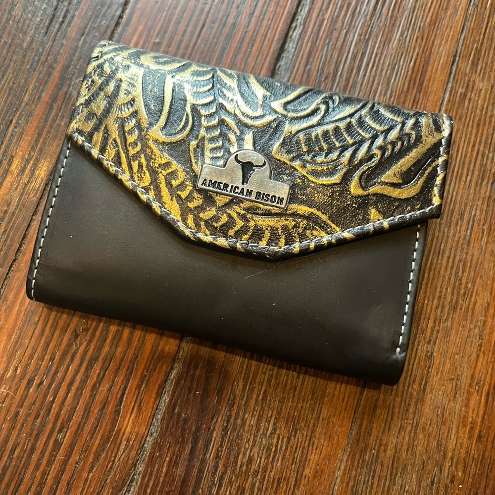American Bison Black and Gold Leather Wallet Unisex